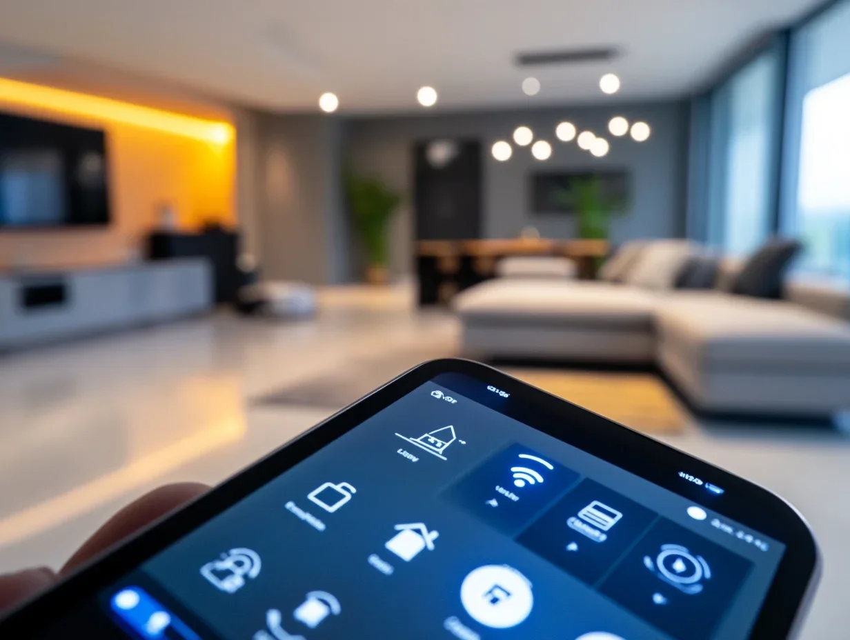 Smart home control panel on a mobile device.
